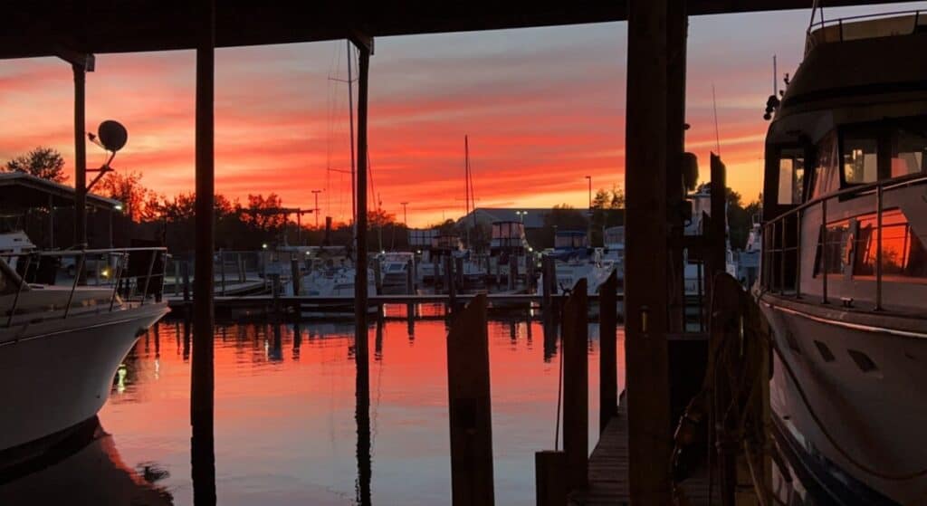 Sunset in Kent Narrows, Maryland in a marina
